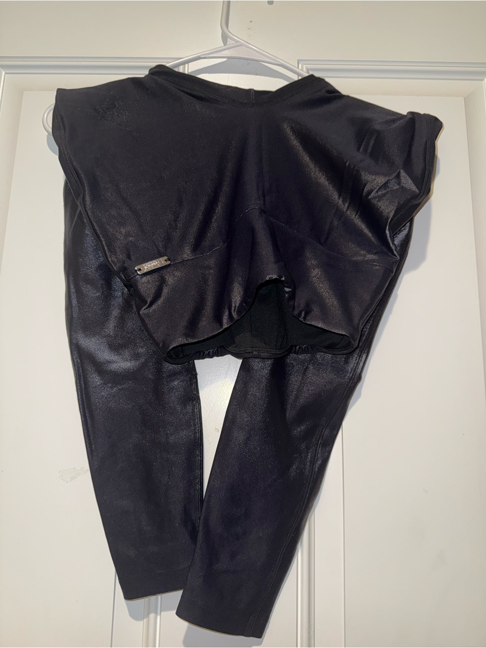 Bombshell Sportswear Black Faux-Leather Kids Leggings with Skirt Overlay